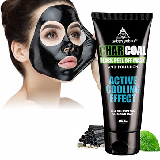UrbanGabru Charcoal Black Peel Off Mask for Men & Women | Removes Blackheads and Whiteheads | Active Cooling Effect | Deep Skin Purifying Cleansing (60 gm)