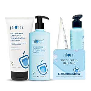 Plum Coconut Milk & Peptides Shampoo 250ml & Conditioner 175g Combo for Dry & Frizzy Hair | 22X Softer, Hydrated, & Smooth Hair | SLS & Paraben Free, pH Balanced Shampoo & Conditioner for Women & Men