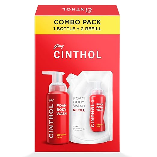 Cinthol Original Foam Body Wash - Combi Pack (600ml) | 1 Bottle & 2 Refill | Unique Foam Formula for Moisturized & Irresistibly Soft Skin | Suitable for All Skin Types