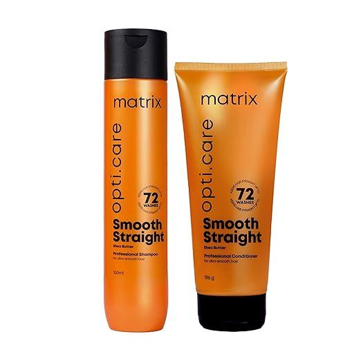 Matrix Opti.Care Professional Shampoo and Conditioner Combo for Salon Smooth Straight Hair | Control Frizzy Hair for up to 4 Days | With Shea Butter | No Added Parabens (350 ml + 196 g)